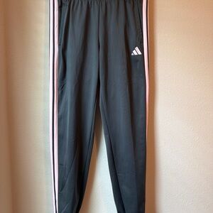Adidas Charcoal Joggers with Light Pink Accents two pockets and adjustable waist